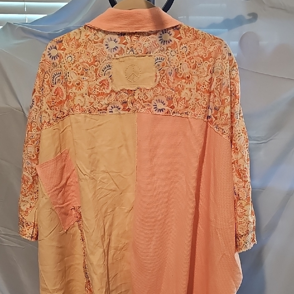 Boho Patchwork Button-Up Top - Peach Cream - Picture 2 of 2